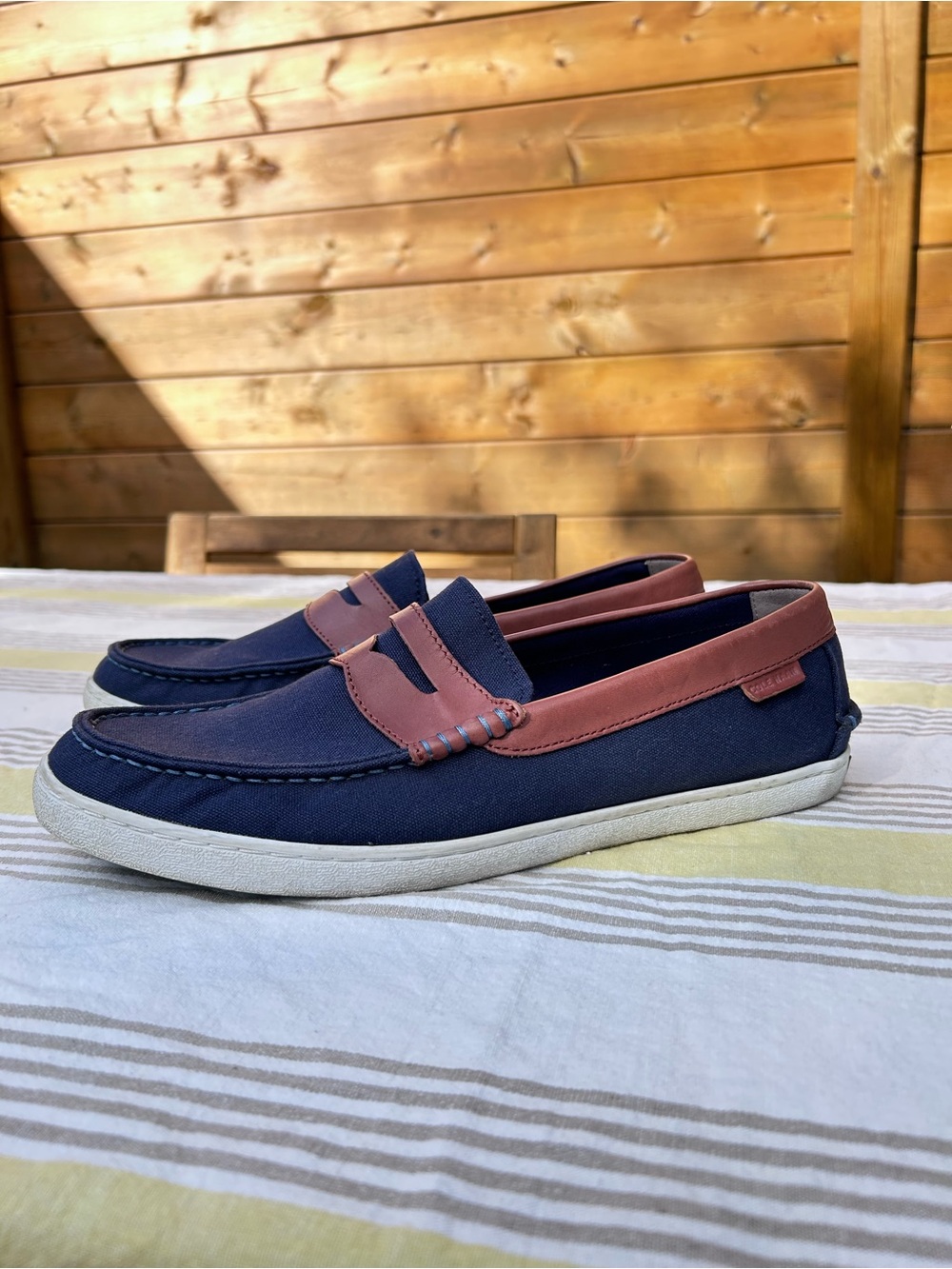 Cole Haan Navy and Brown Nantucket penny loafer